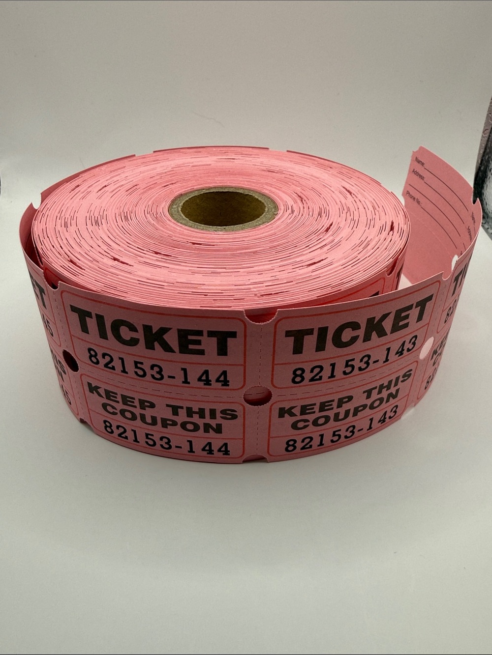 Pink Double Roll Numbered Raffle Event Tickets Partial Roll